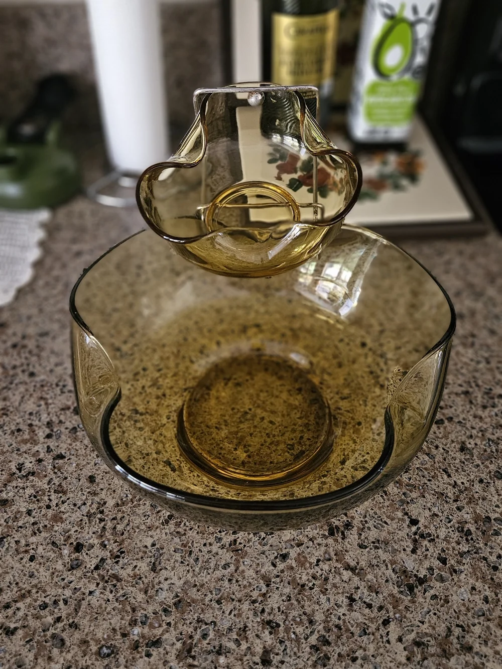 Anchor Hocking Amber Glass Chip and Dip Serving Bowl Set
